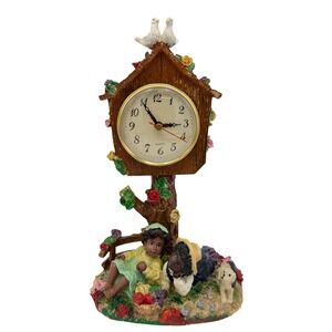 Vtg 1995 Hand Painted African American Children Mantel Clock Birdhouse USA Works